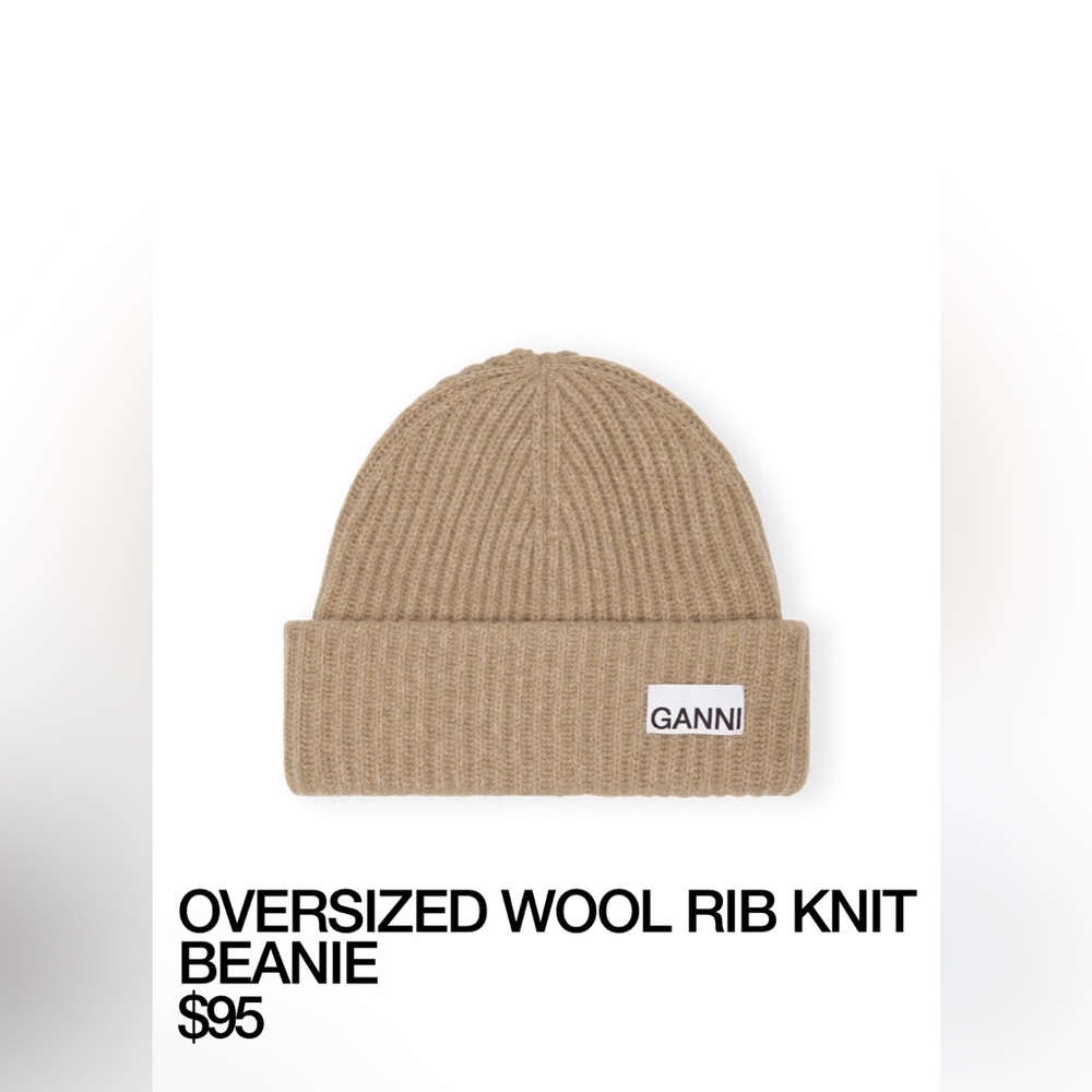 GANNI OVERSIZED WOOL RIB KNIT BEANIE